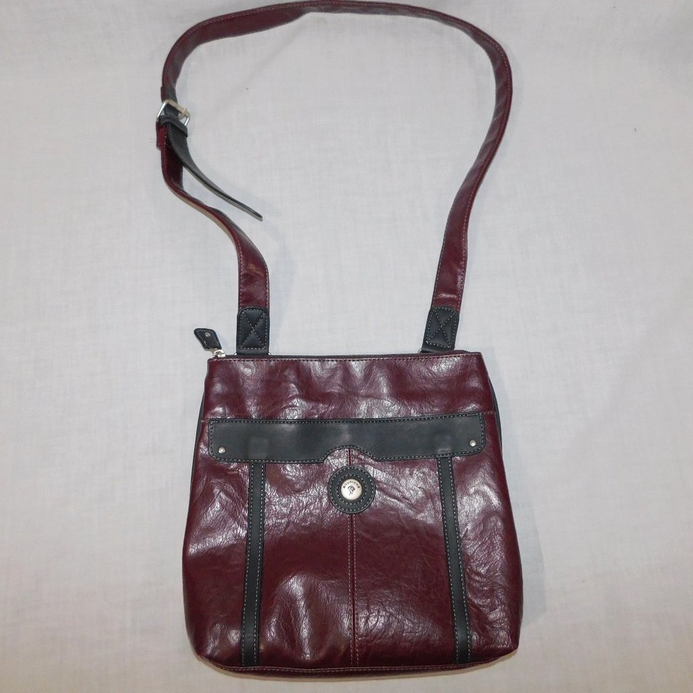 Mouflon Burgundy Wine / Black Leather Crossbody Bag Purse Womens Urban